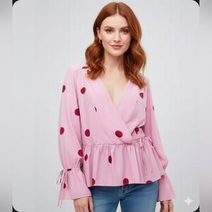 NWOT ASOS DESIGN Oversized Wrap Blouse with Dip Hem in Spot size US 4